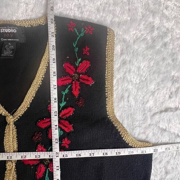 Designer Originals Studio JoyChristmas Black Embroidered Knit Vest Size XL - Picture 3 of 5